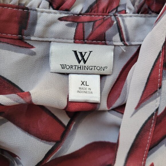 Worthington Womens Top Extra Large Burgundy Gray Floral Button FLO63E - Picture 9 of 10